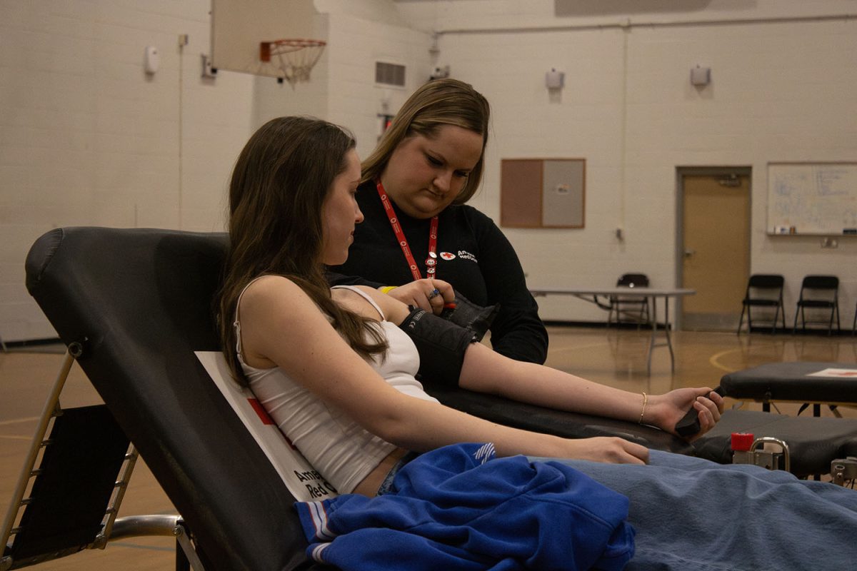 Layla Nucho (12) getting her blood pressure checked. 